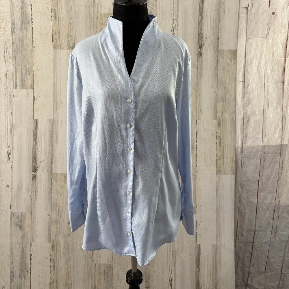 seidensticker Women's Size Large EU Size 42 Blue Button Down Shirt Mock Collar